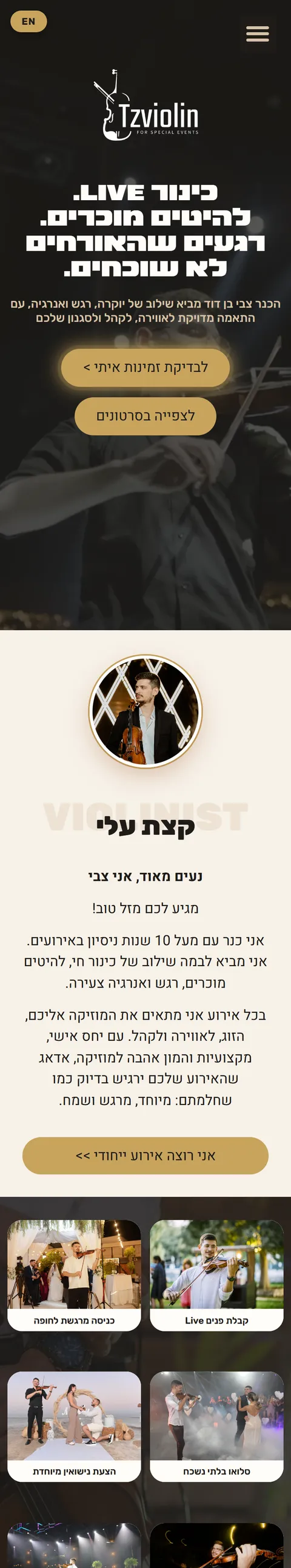 צילום מסך של אתר Tzviolin במובייל